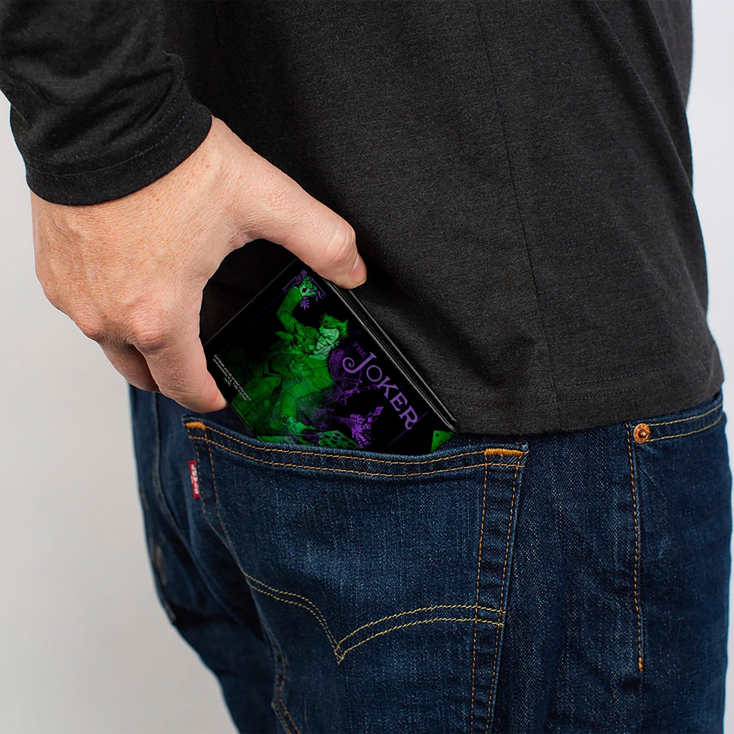 Bi-Fold Wallet - THE JOKER Card Flipping Poses Black Greens Purples