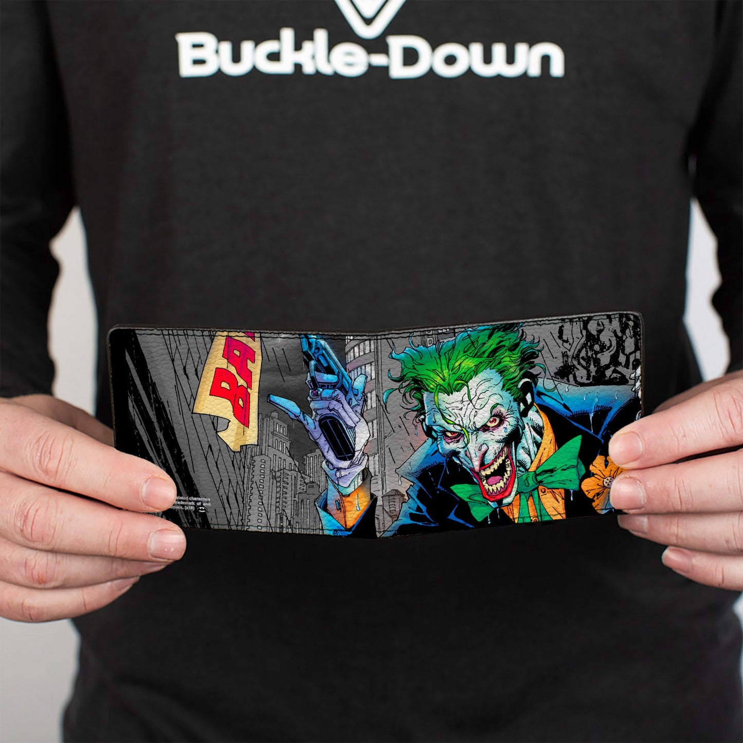 Bi-Fold Wallet - Joker Smiling Gun BANG Alley Pose CLOSE-UP