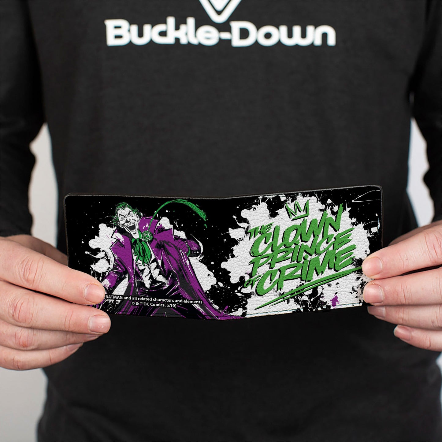 Bi-Fold Wallet - Joker THE CLOWN PRINCE OF CRIME + Flower Squirting Pose Black White Green