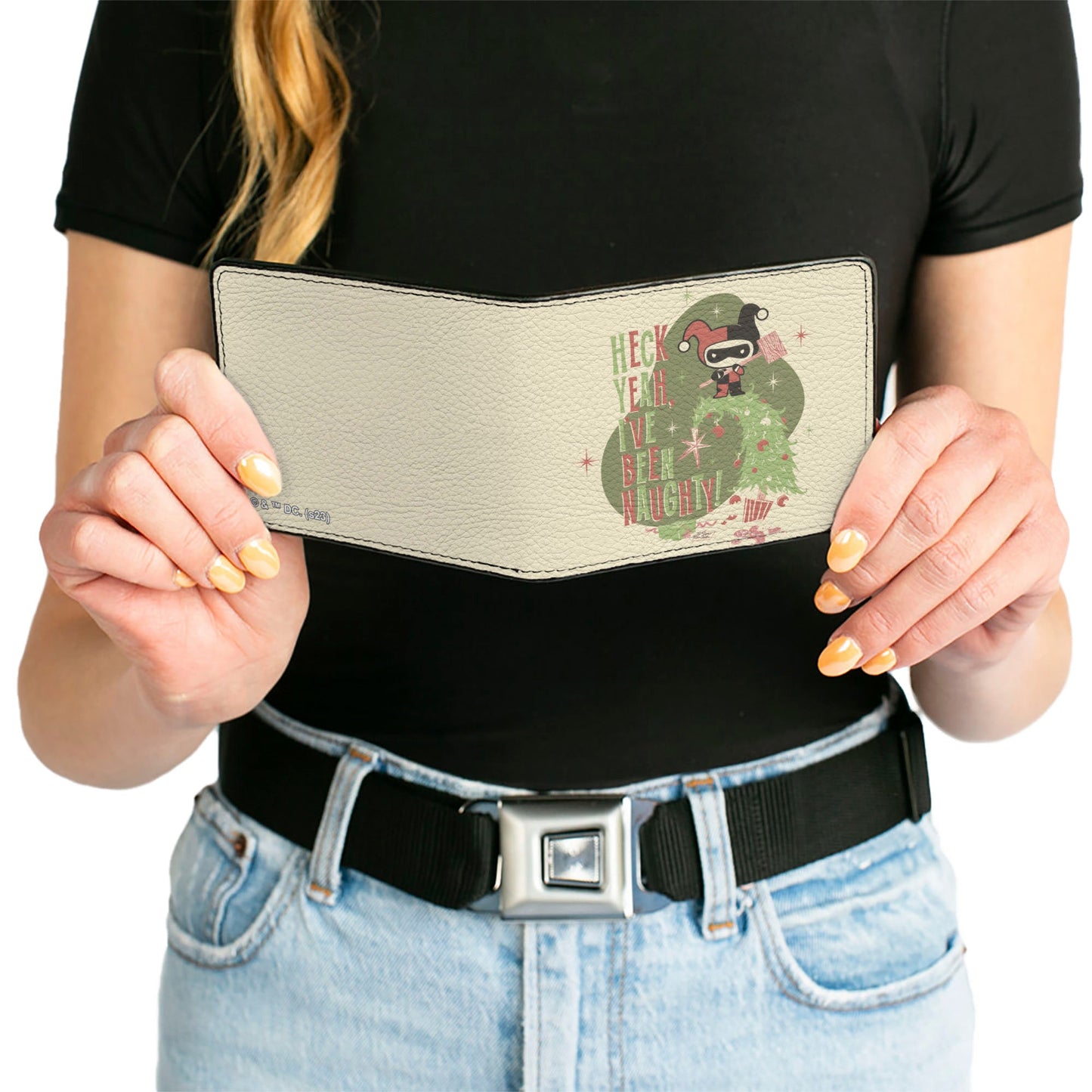 Bi-Fold  Wallet - Chibi Harley Quinn Holiday Christmas HECK YEAH I'VE BEEN NAUGHTY Pose