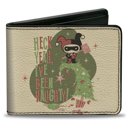 Bi-Fold  Wallet - Chibi Harley Quinn Holiday Christmas HECK YEAH I'VE BEEN NAUGHTY Pose