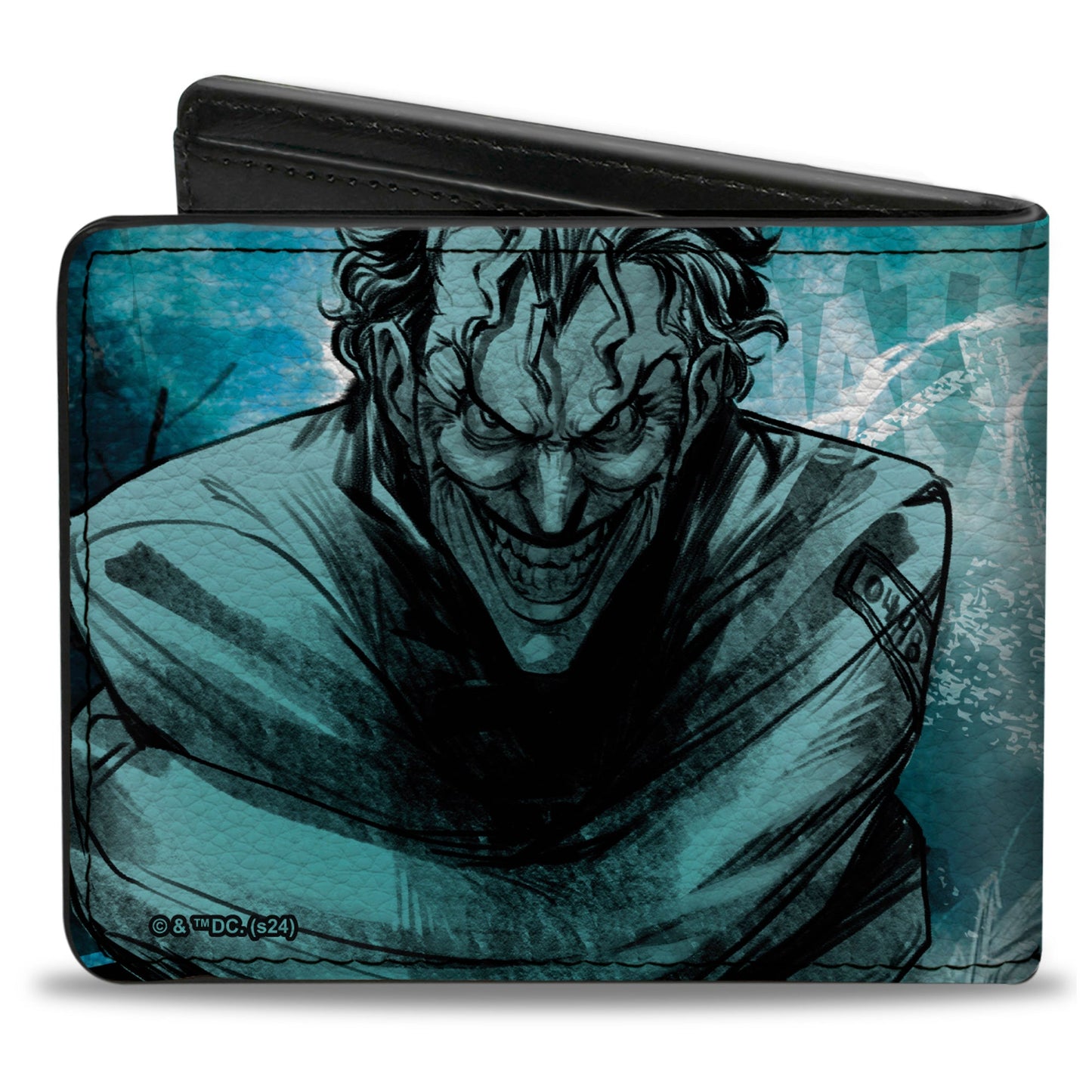 Bi-Fold Wallet - THE JOKER Straight Jacket Pose and Title Logo Blues/Black/White