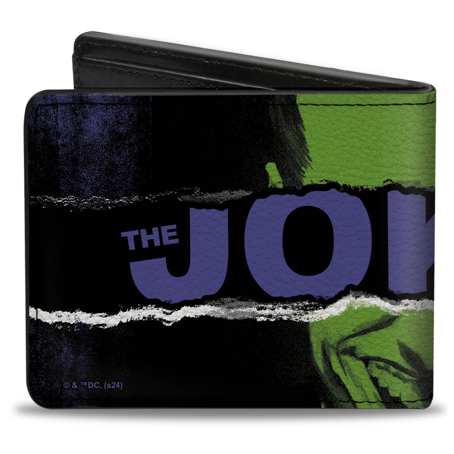 Bi-Fold  Wallet - THE JOKER Smiling Pose and Text Over Eyes Black/Purples/Greens