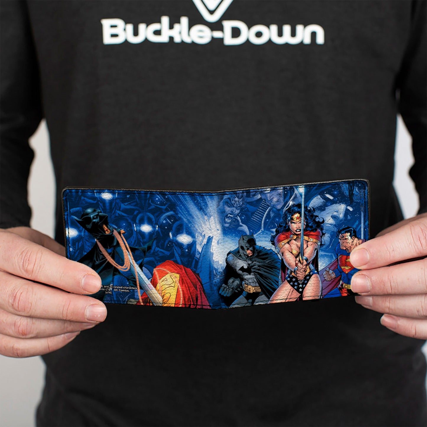 Bi-Fold Wallet - Justice League Infinite Crisis Issue #1 Trinity Group Cover Pose + Capes Sword Blues