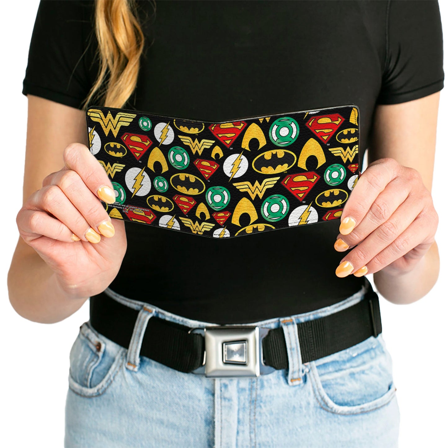 Bi-Fold Wallet - Justice League 6-Superhero Logos Collage Black