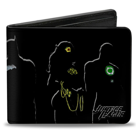 Bi-Fold Wallet - JUSTICE LEAGUE 5-Superhero Silhouette Group Pose Black Multi Color