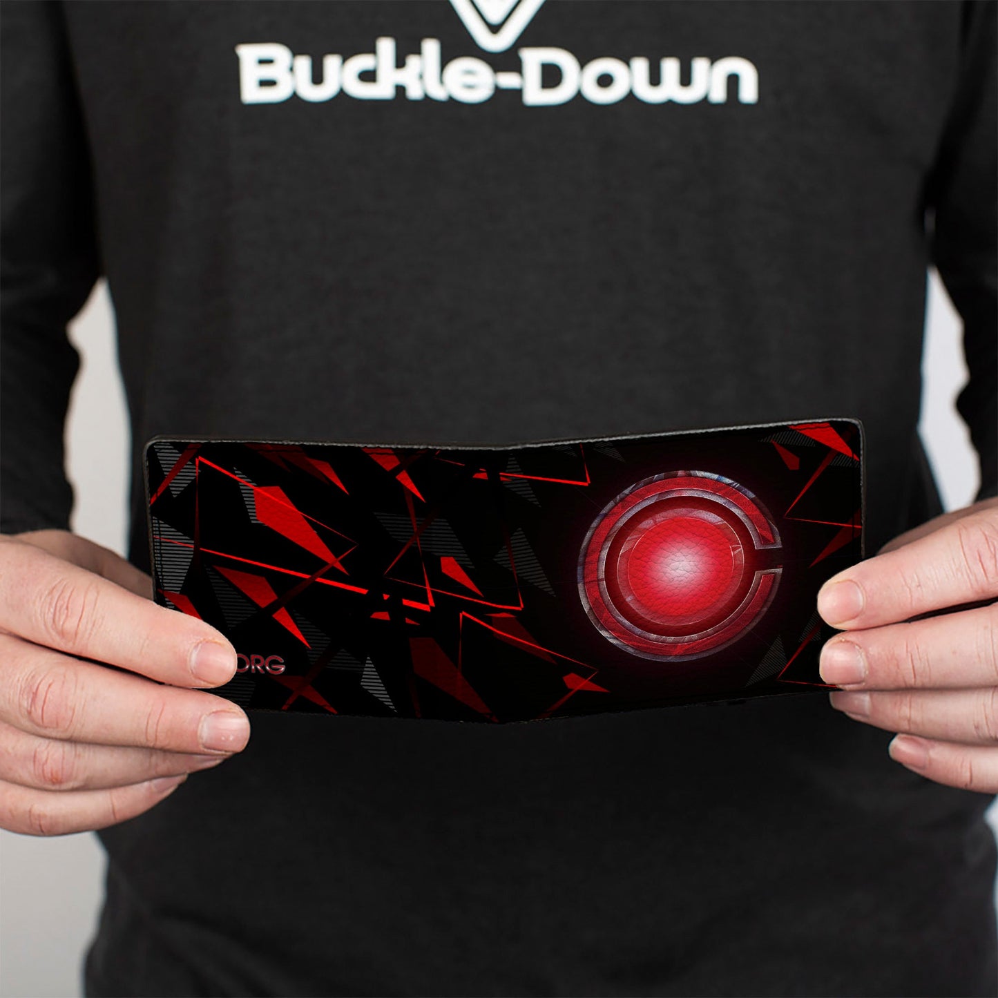 Bi-Fold Wallet - CYBORG C Icon + Text Abstract Black Reds Grays