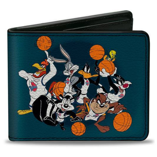 Bi-Fold Wallet - Space Jam Tunes Squad 7-Players Group Pose Galaxy Blues