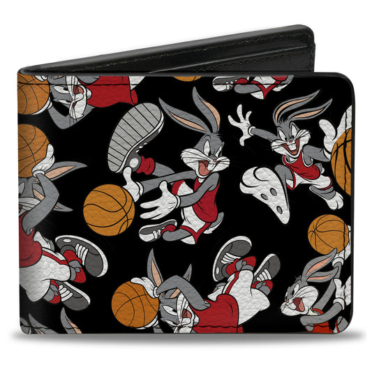 Bi-Fold Wallet - Bugs Bunny Basketball Poses Scattered Black
