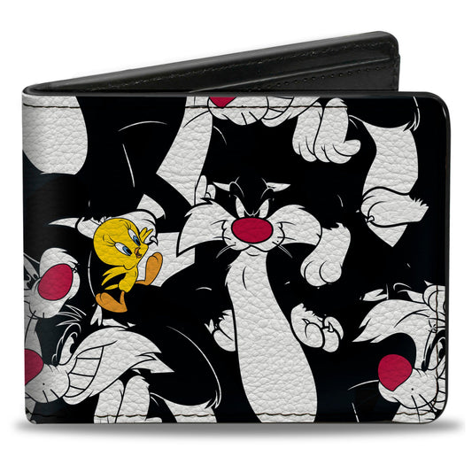 Bi-Fold Wallet - Sylvester and Tweety Poses Scattered Black