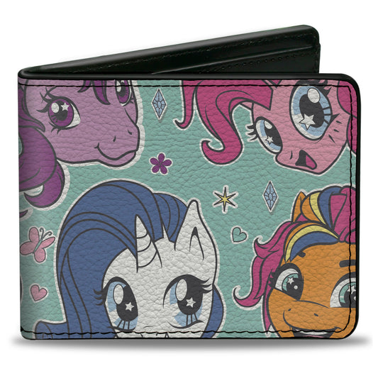 Bi-Fold Wallet - My Little Pony Faces Close-Up and Cutie Marks Scattered Teal
