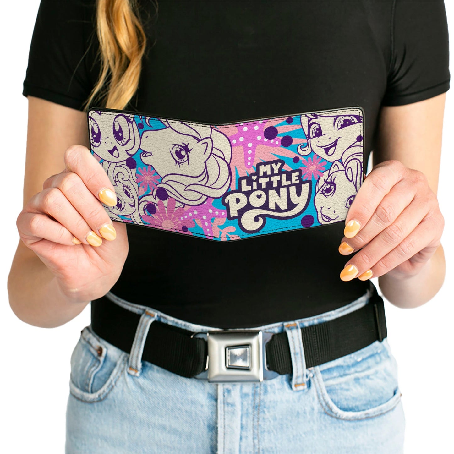 Bi-Fold Wallet - MY LITTLE PONY Five Ponies Faces and Flowers Collage Blues/Pinks/White