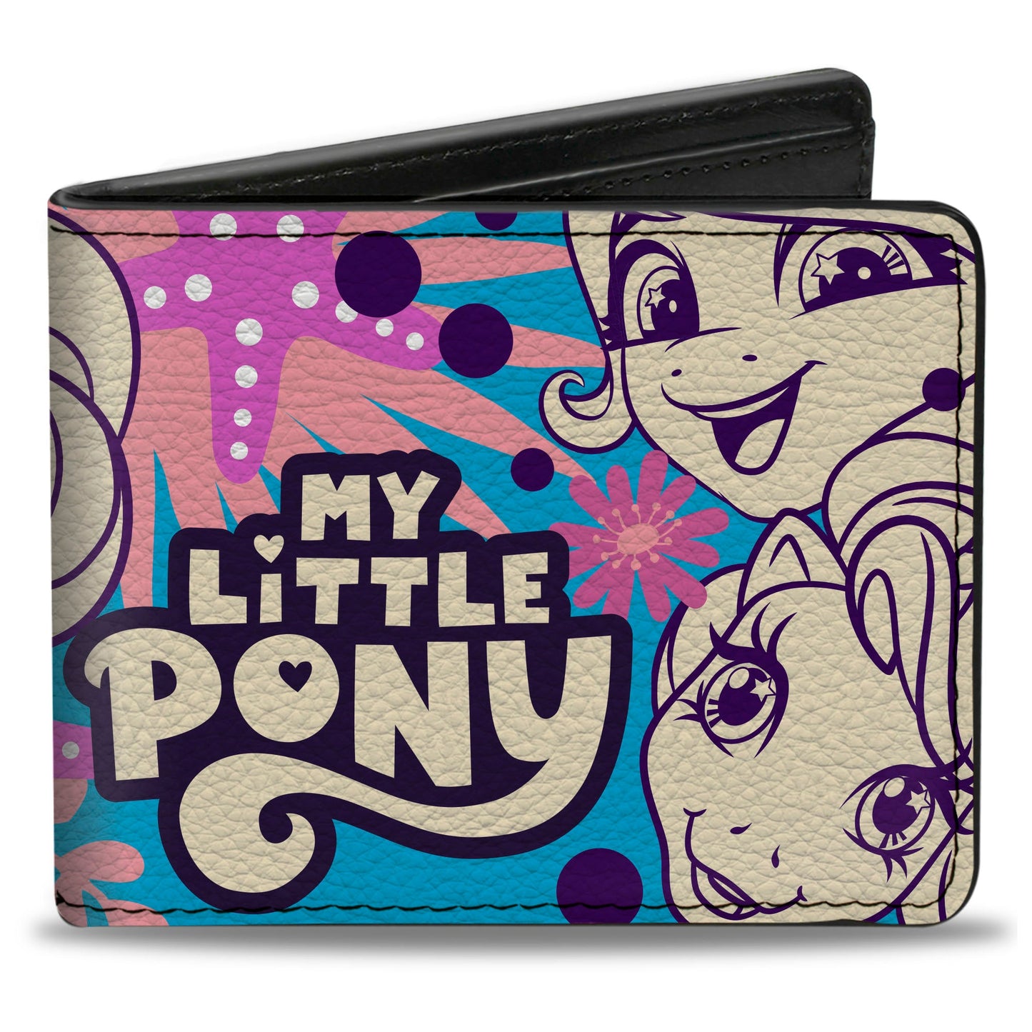 Bi-Fold Wallet - MY LITTLE PONY Five Ponies Faces and Flowers Collage Blues/Pinks/White