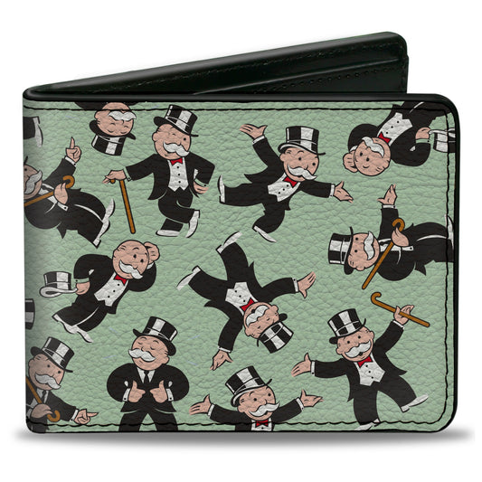 Bi-Fold Wallet - Mr. Monopoly Rich Uncle Pennybags Poses Scattered Green