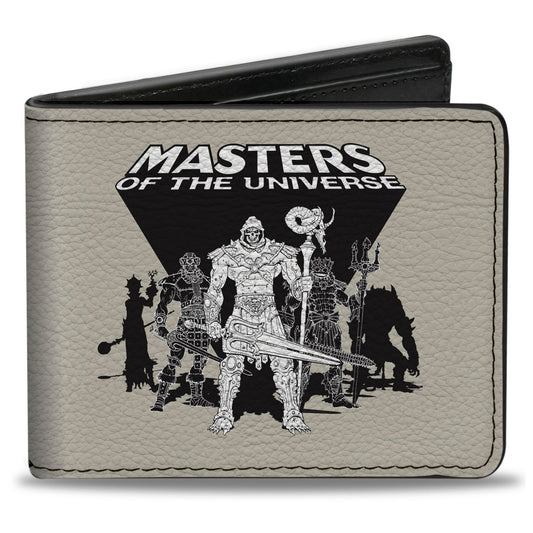 Bi-Fold Wallet - MASTERS OF THE UNIVERSE Skeletor and the Evil Ones Group Pose and Title Logo Gray/Black/White