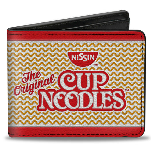 Bi-Fold Wallet - THE ORIGINAL CUP NOODLES Logo Noodle Wave Stripe Red White Orange Red