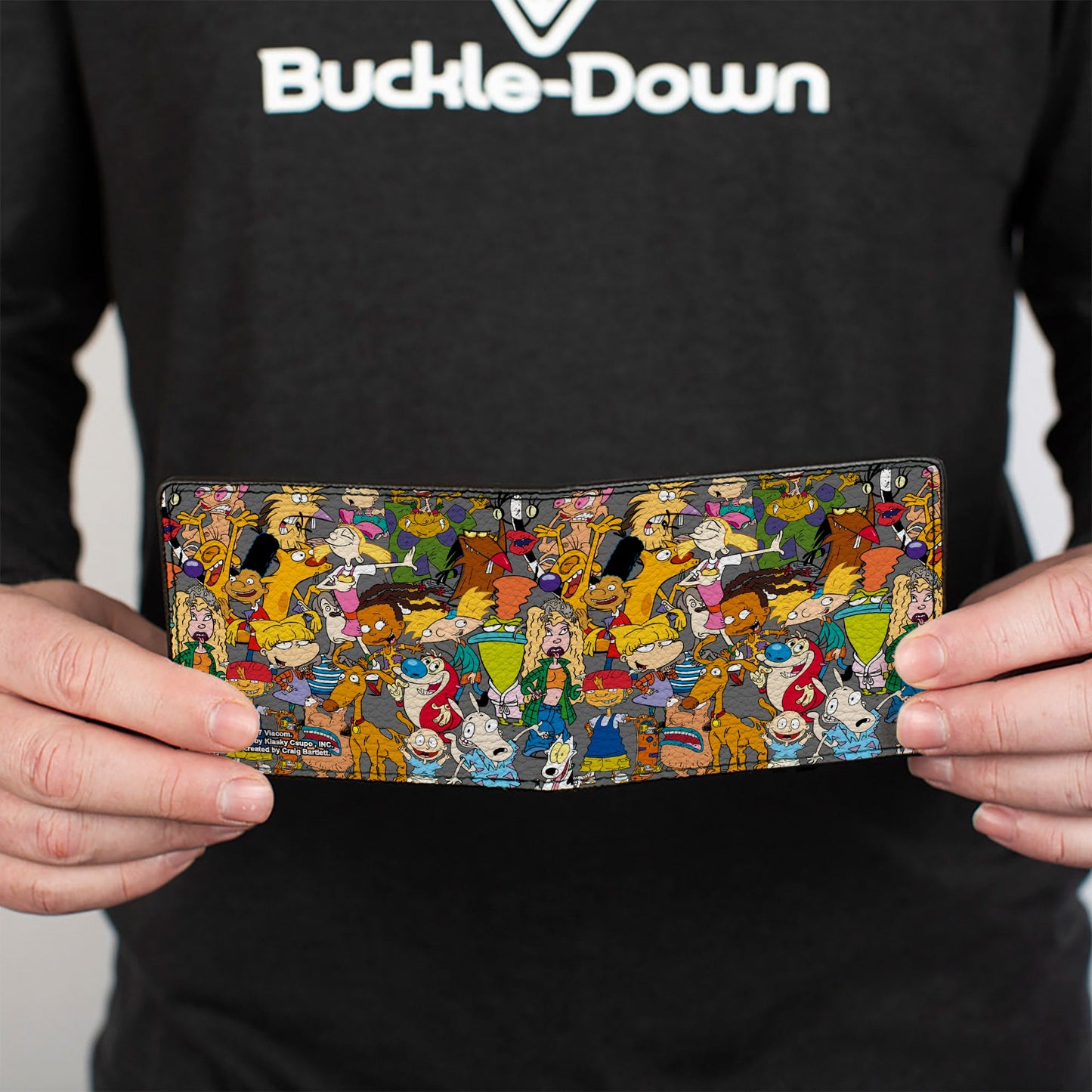 Bi-Fold Wallet - Nick 90's Rewind Multi Character Mash Up Collage Gray