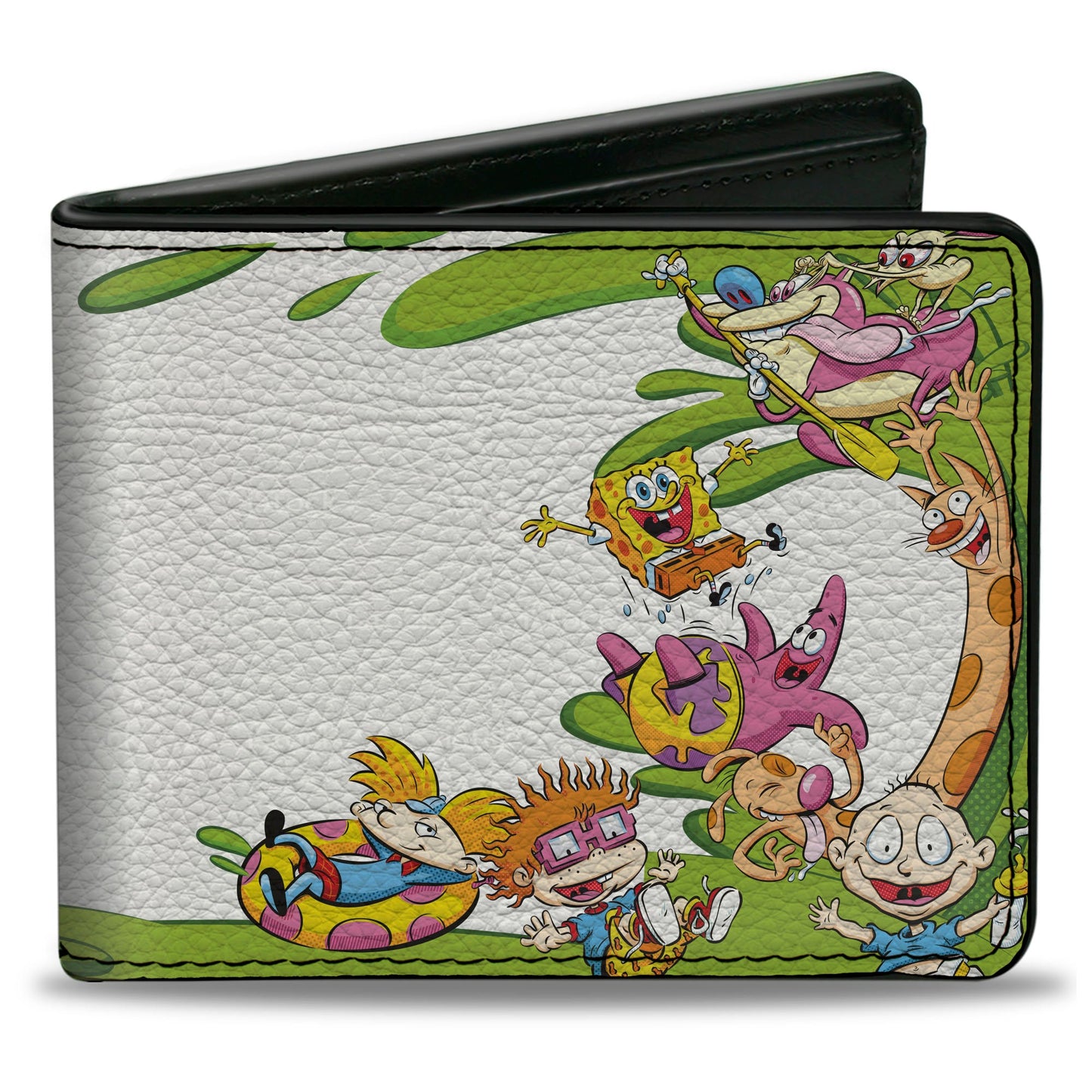 Bi-Fold Wallet - Nick 90's 9-Character Mash Up Collage + NICKELODEON Splat Logo White