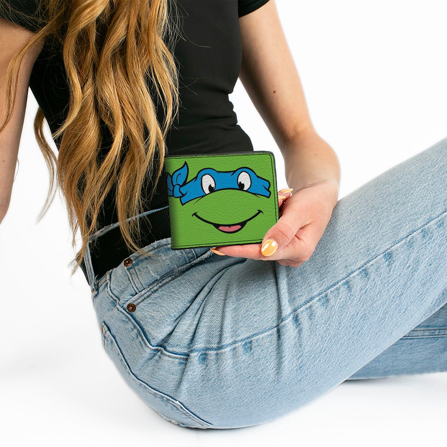 Bi-Fold Wallet - Classic TMNT Leonardo Face CLOSE-UP Green Blue
