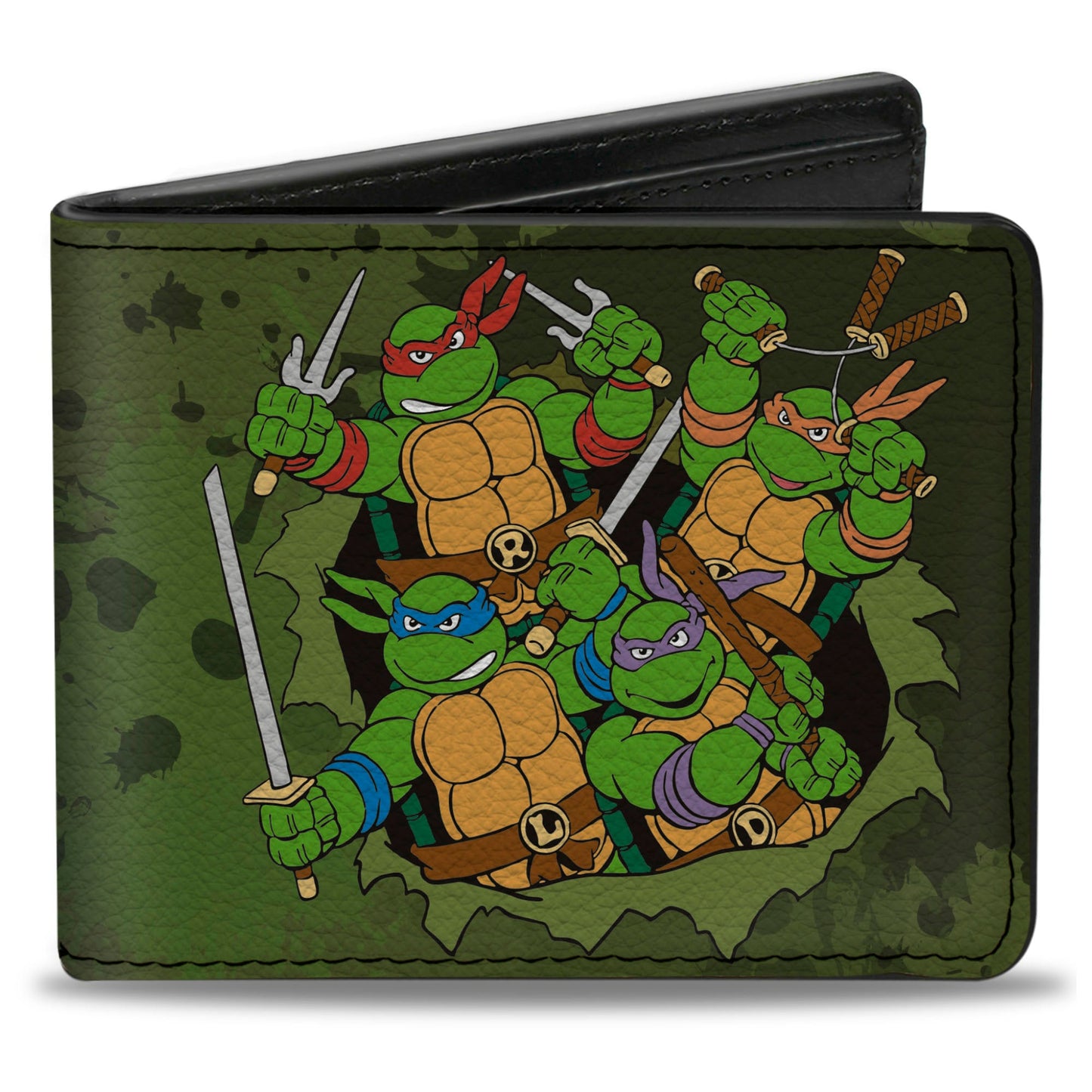 Bi-Fold Wallet - Classic TMNT Turtles Battle Pose9 + TEENAGE MUTANT NINJA TURTLES Logo Splatter Greens