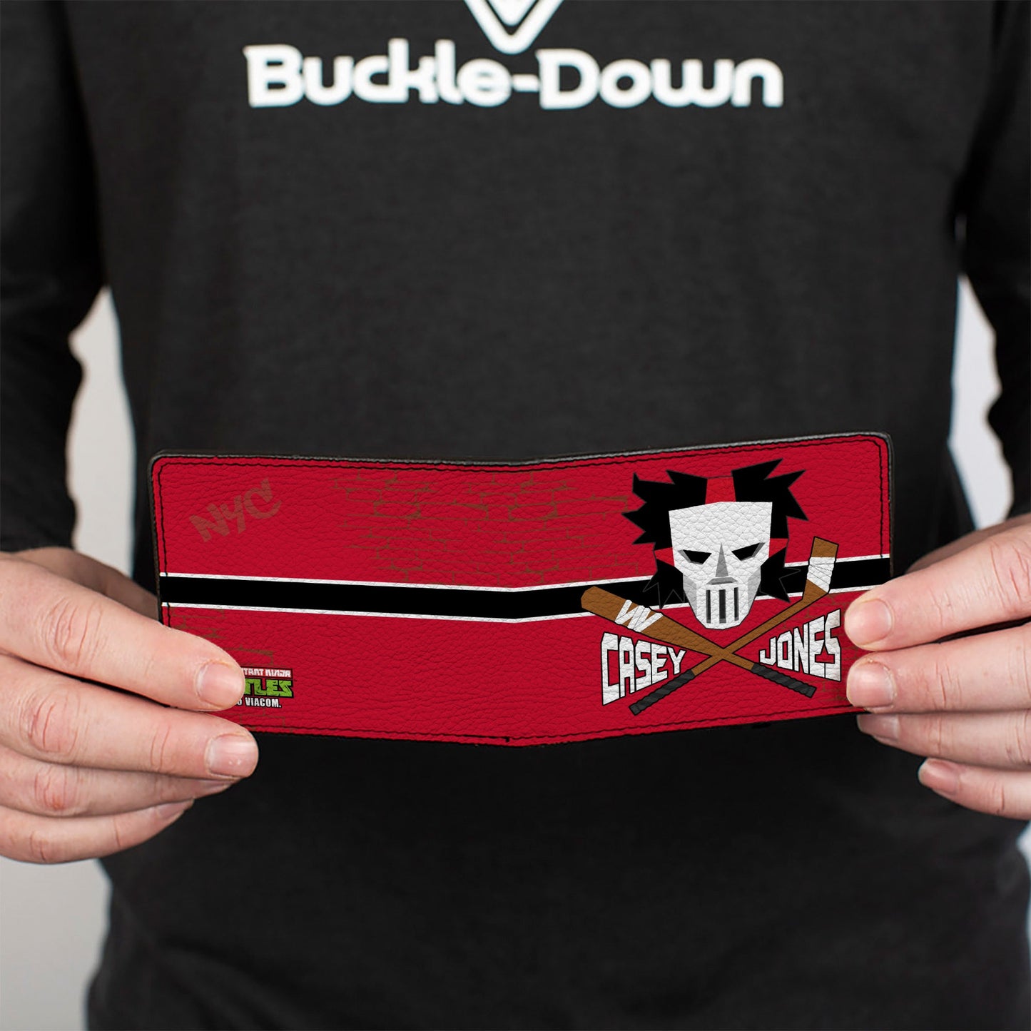 Bi-Fold Wallet - CASEY JONES Baseball Bat & Hockey Stick Bricks Stripe Reds White Black