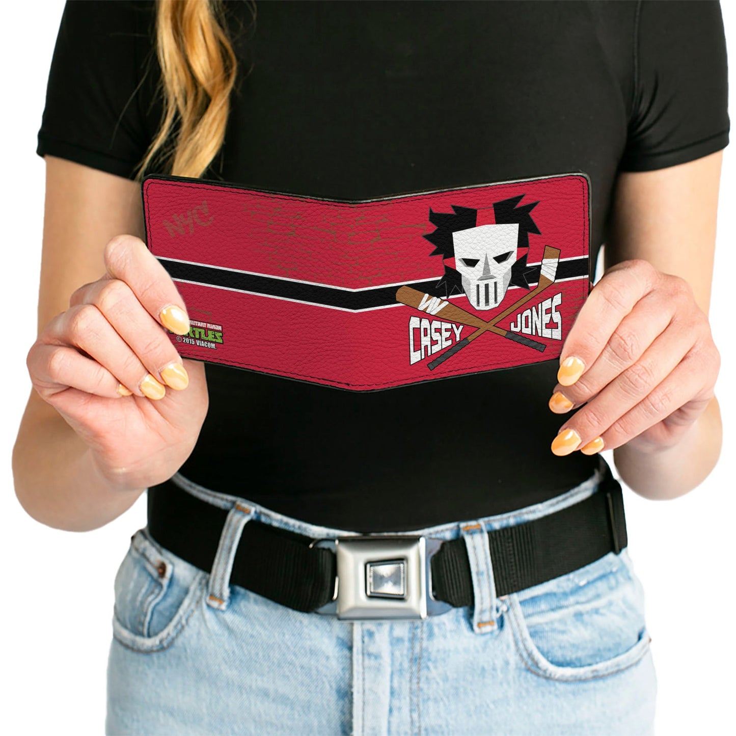 Bi-Fold Wallet - CASEY JONES Baseball Bat & Hockey Stick Bricks Stripe Reds White Black