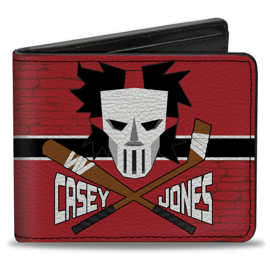 Bi-Fold Wallet - CASEY JONES Baseball Bat & Hockey Stick Bricks Stripe Reds White Black