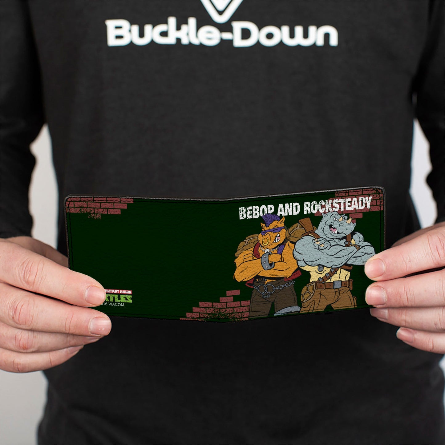Bi-Fold Wallet - TMNT Rocksteady & Bebop Poses Bricks Gray Black