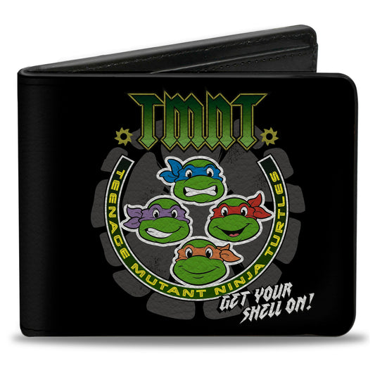 Bi-Fold Wallet - Classic TMNT-GET YOUR SHELL ON + TMNT WORLD TOUR 84 Black Gray Green