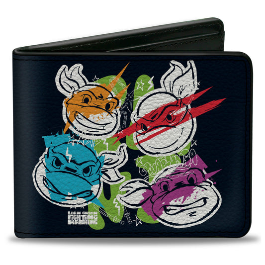 Bi-Fold Wallet - Teenage Mutant Ninja Turtles Faces and Doodles Black/White/Multi Color
