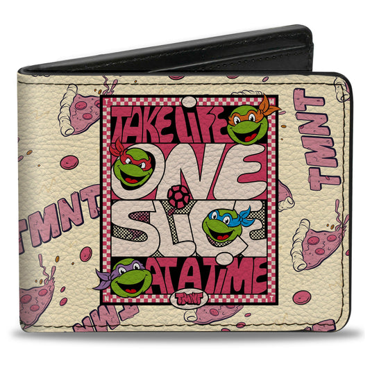 Bi-Fold Wallet - Teenage Mutant Ninja Turtles TAKE LIFE ONE SLICE AT A TIME Pizza Collage Beige/Reds