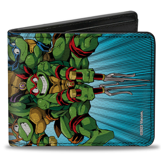 Bi-Fold Wallet - Teenage Mutant Ninja Turtles TURTLE POWER Group Pose Rays Blues