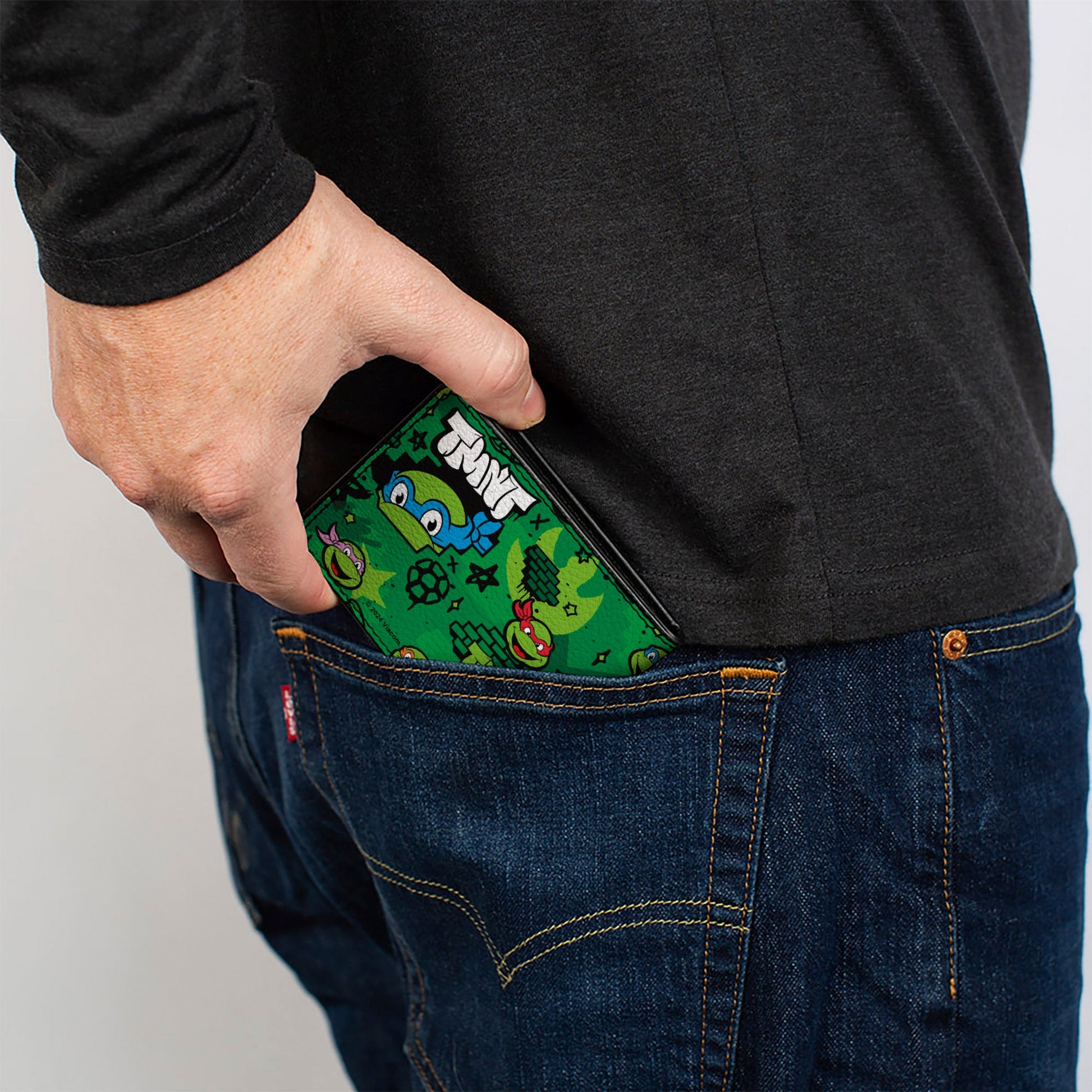 Nickelodeon Wallet, Bifold, Classic TMNT Turtles Battle Pose Turtle Shell Greens Vegan Leather