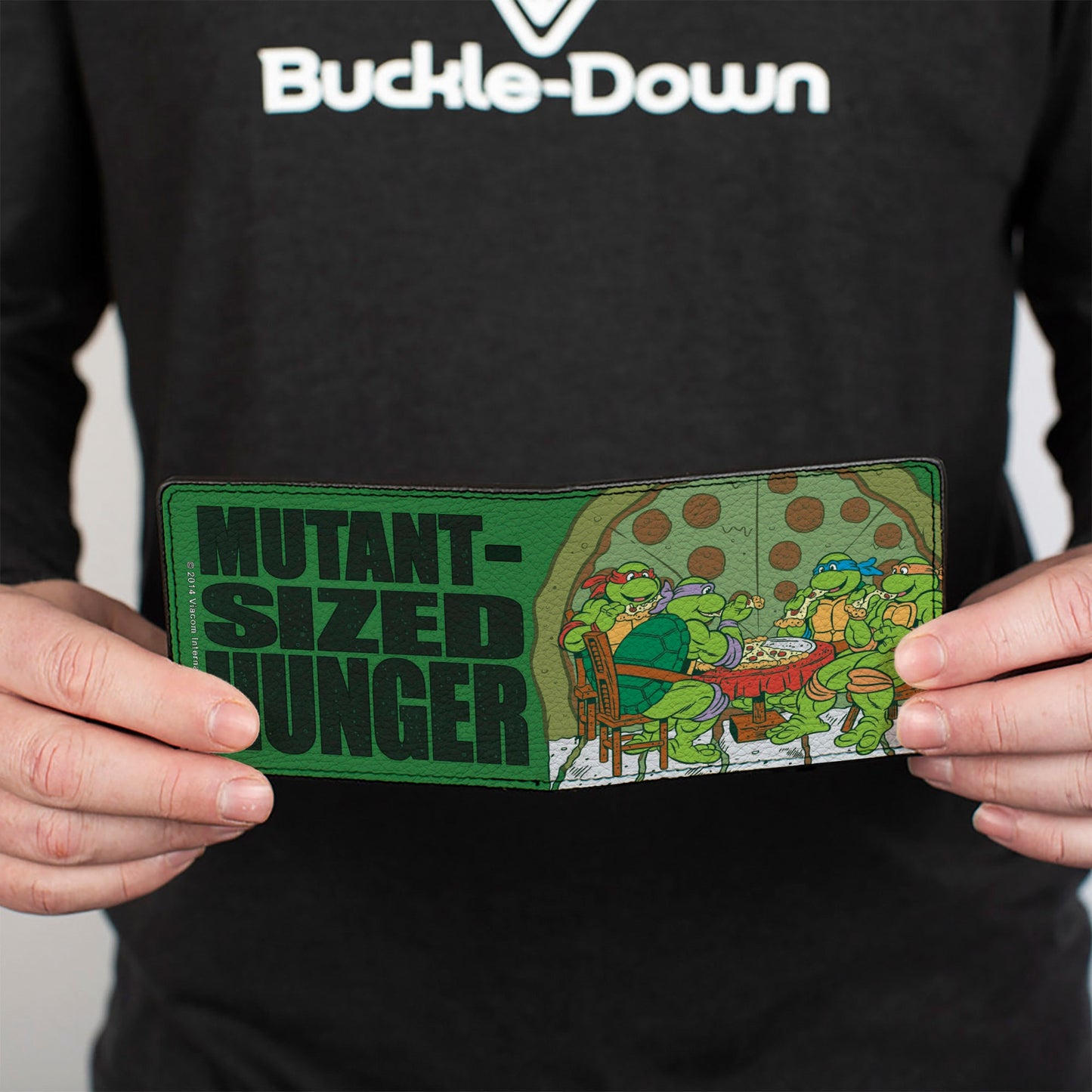 Bi-Fold Wallet - Classic TMNT Ninja Turtles Pizza Party + MUTANT SIZED HUNGER Green Black