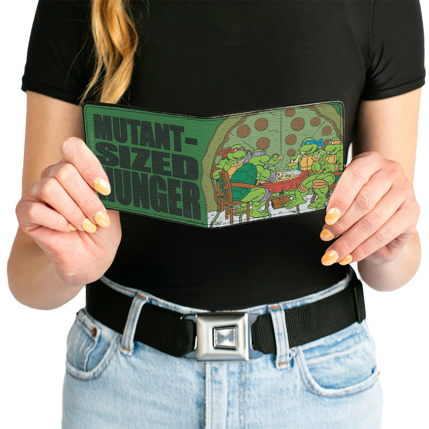 Bi-Fold Wallet - Classic TMNT Ninja Turtles Pizza Party + MUTANT SIZED HUNGER Green Black
