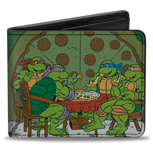 Bi-Fold Wallet - Classic TMNT Ninja Turtles Pizza Party + MUTANT SIZED HUNGER Green Black