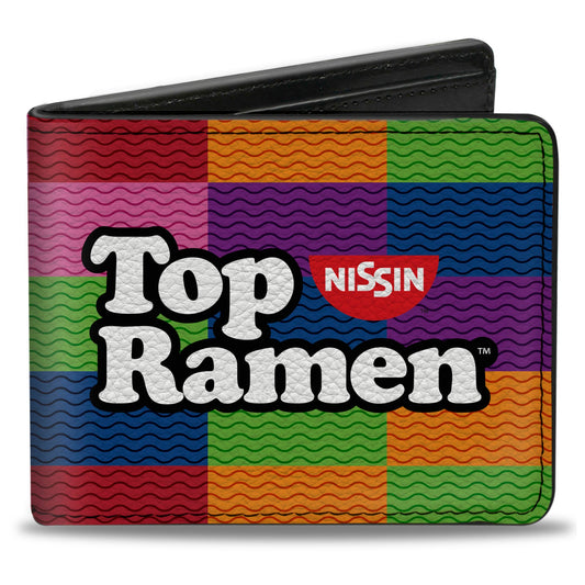 Bi-Fold Wallet - TOP RAMEN Noodle Wave Blocks Multi Color Black White