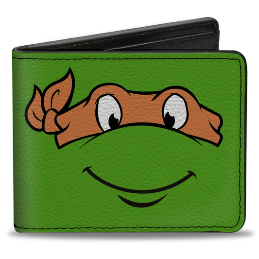 Bi-Fold Wallet - Classic TMNT Michaelangelo Face CLOSE-UP Green Orange