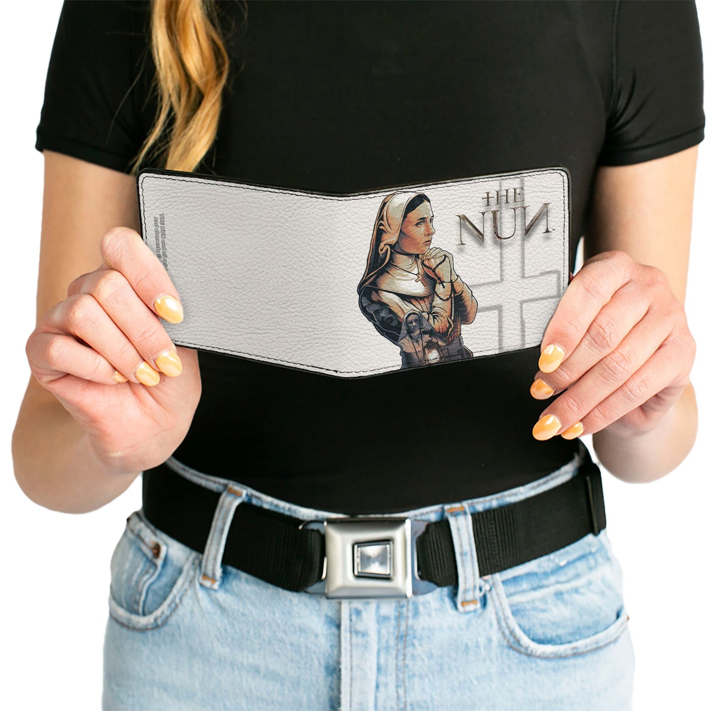 Bi-Fold Wallet - THE NUN Sister Irene Rosary Lantern Pose Ivory Grays