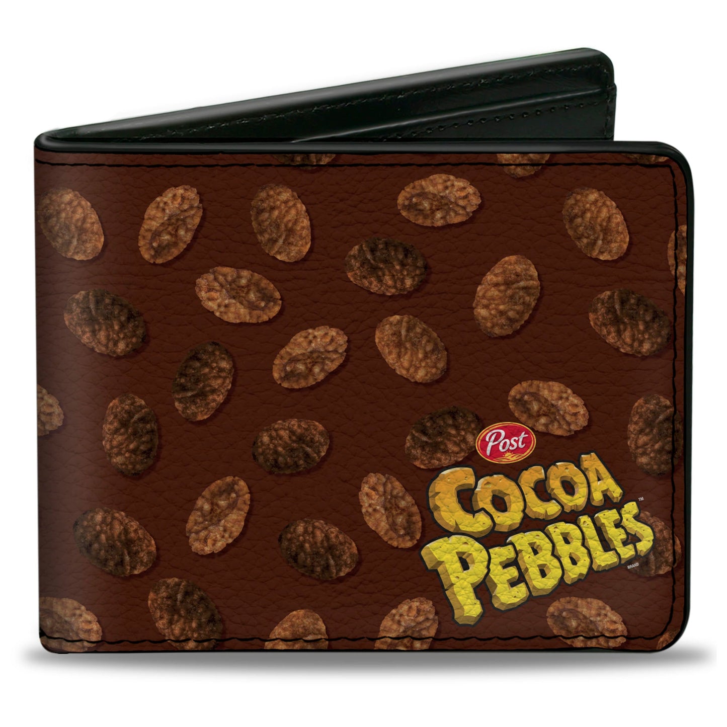 Bi-Fold Wallet - POST COCOA PEBBLES Corner Logo and Cereal Pebbles Scattered Browns