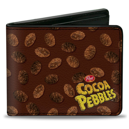 Bi-Fold Wallet - POST COCOA PEBBLES Corner Logo and Cereal Pebbles Scattered Browns