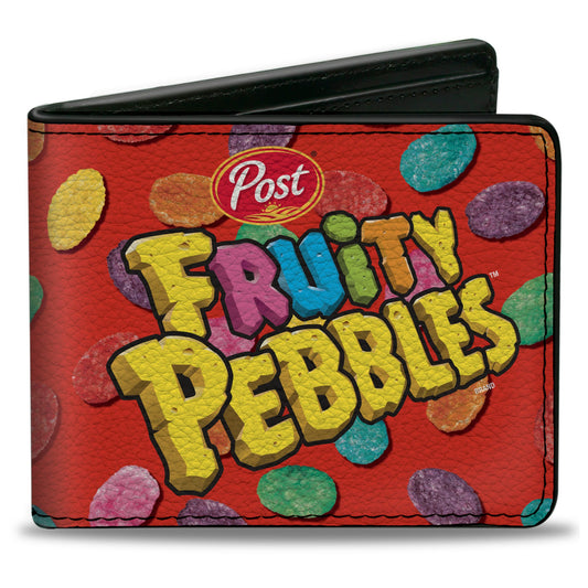 Bi-Fold Wallet - POST FRUITY PEBBLES Centered Logo and Cereal Pebbles Scattered Red/Multi Color