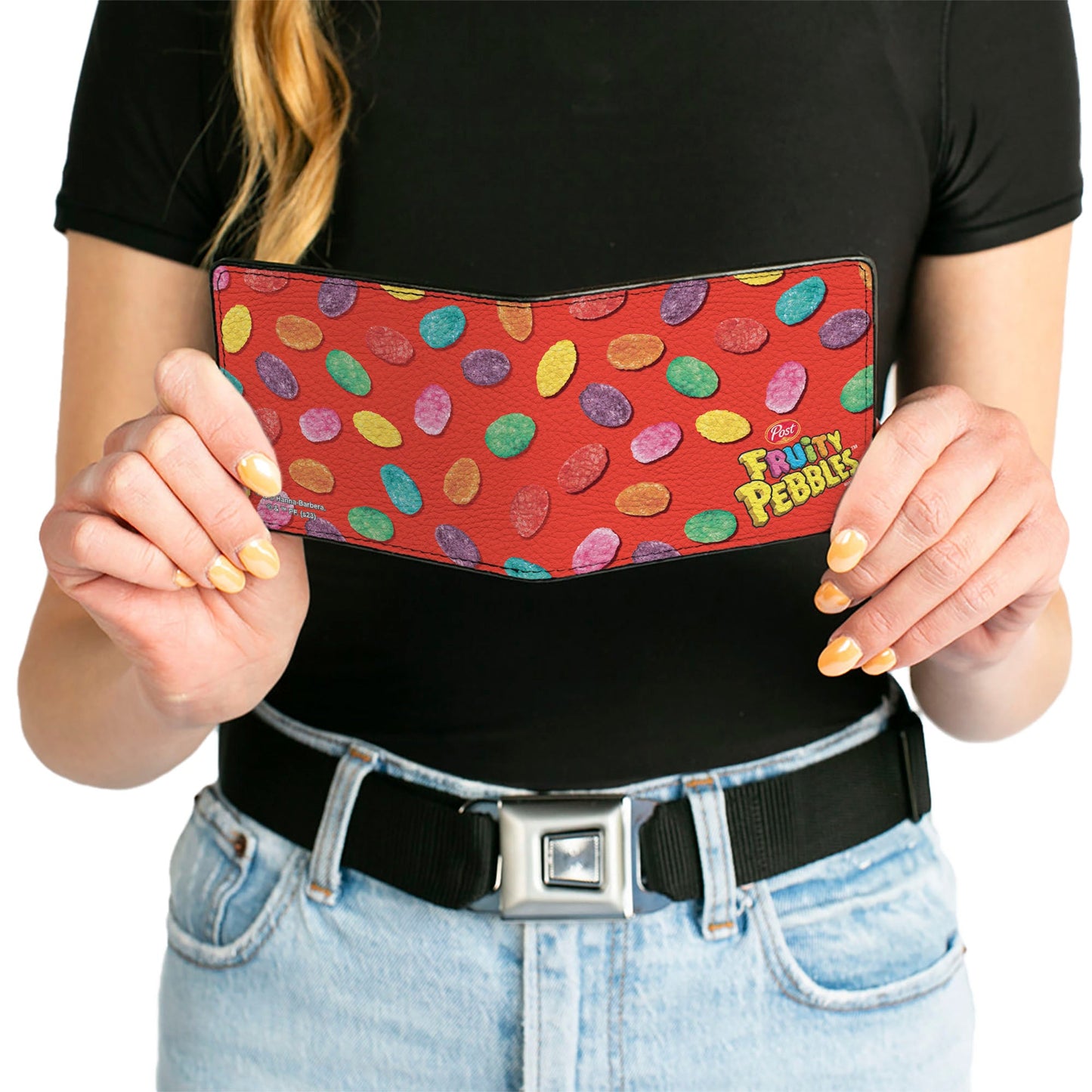 Bi-Fold Wallet - POST FRUITY PEBBLES Corner Logo and Cereal Pebbles Scattered Red/Multi Color