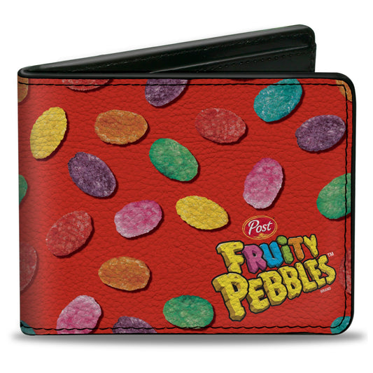 Bi-Fold Wallet - POST FRUITY PEBBLES Corner Logo and Cereal Pebbles Scattered Red/Multi Color