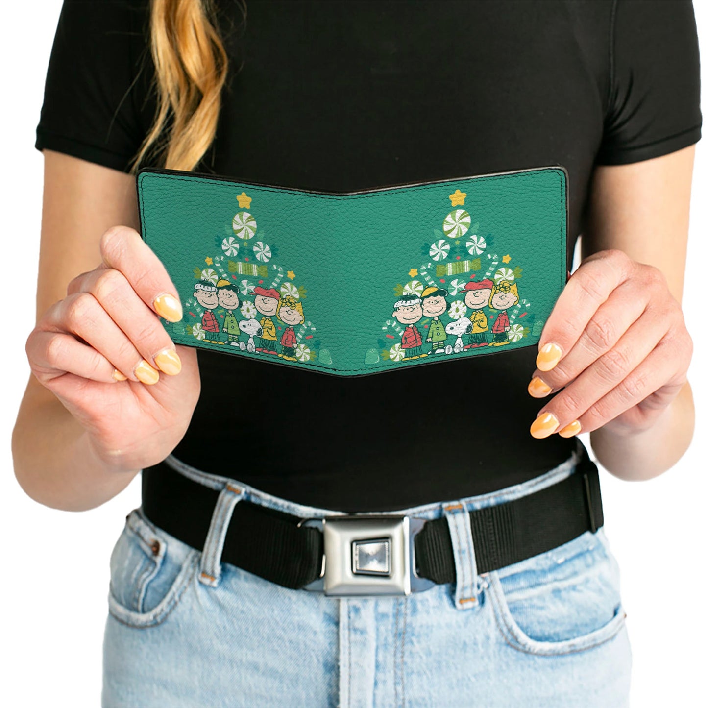 Bi-Fold Wallet - Peanuts Holiday Christmas Tree Group Pose Greens