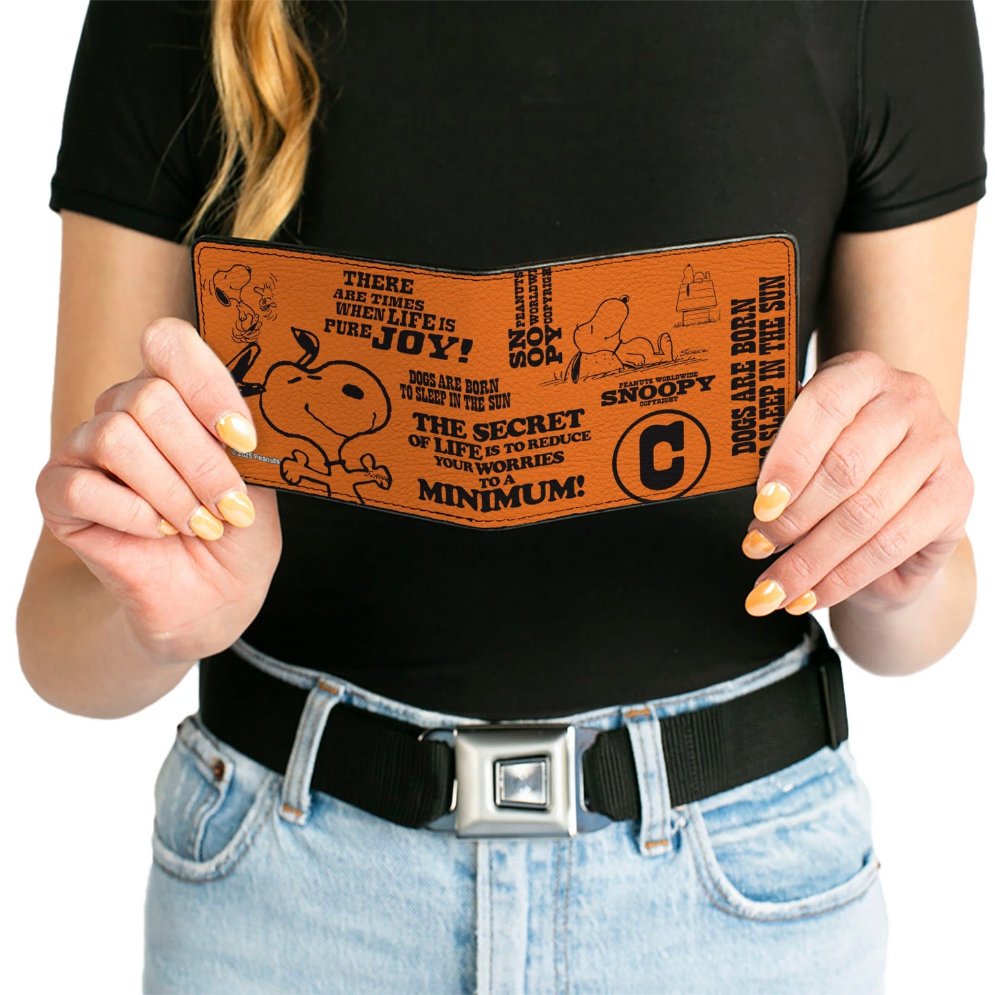 Bi-Fold Wallet - Snoopy Poses and Quotes Collage Orange/Black