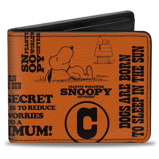 Bi-Fold Wallet - Snoopy Poses and Quotes Collage Orange/Black
