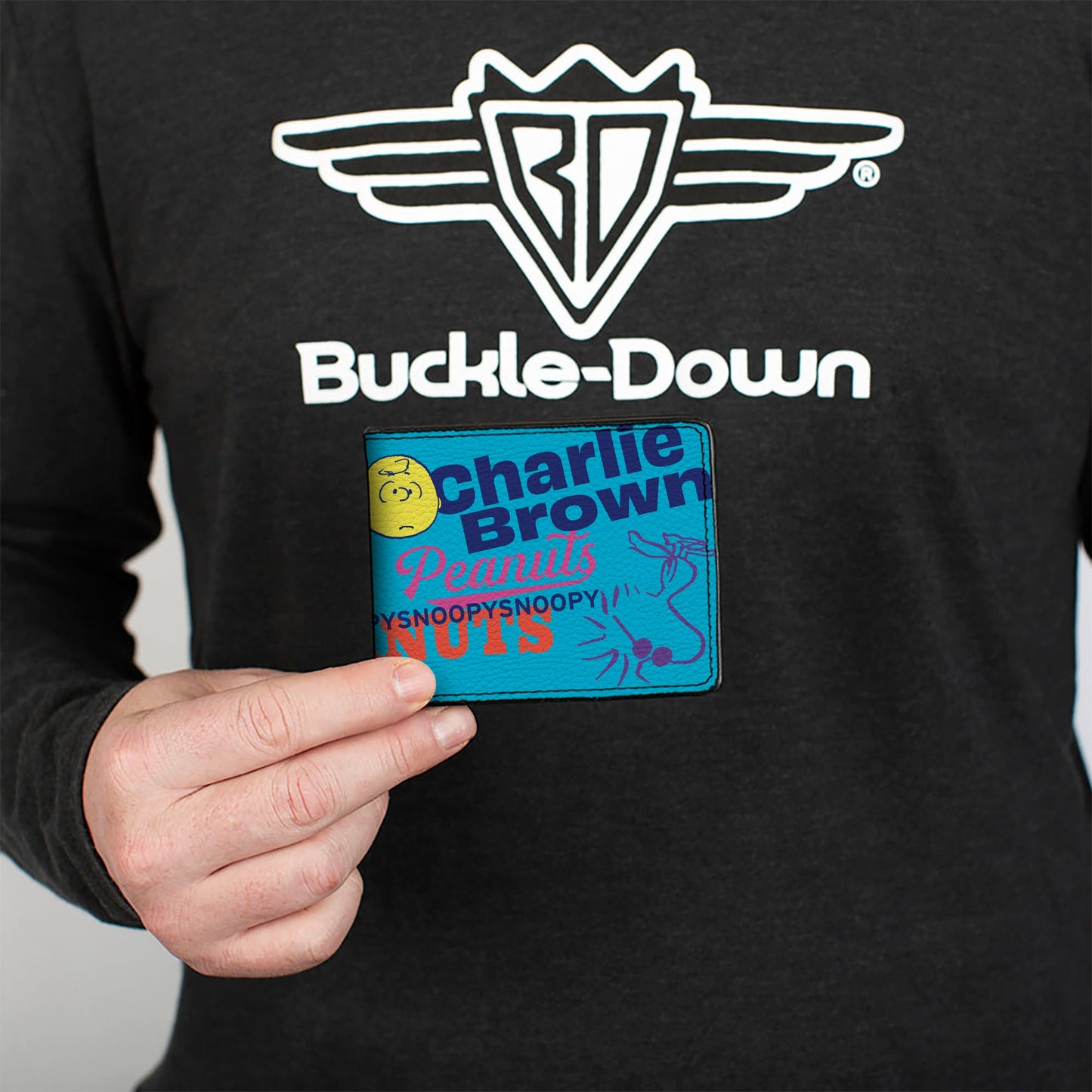 Bi-Fold Wallet - PEANUTS Charlie Brown Snoopy and Woodstock Typography Collage Blue/Multi Color