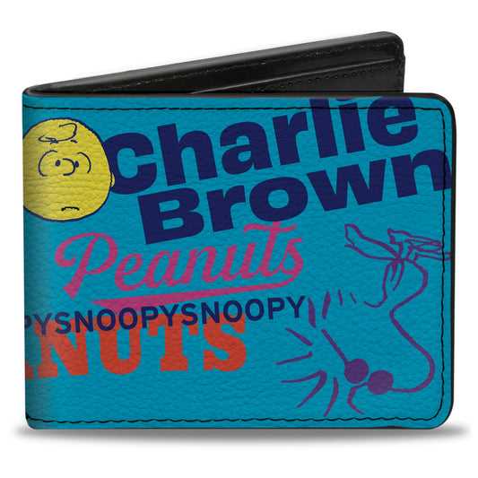 Bi-Fold Wallet - PEANUTS Charlie Brown Snoopy and Woodstock Typography Collage Blue/Multi Color