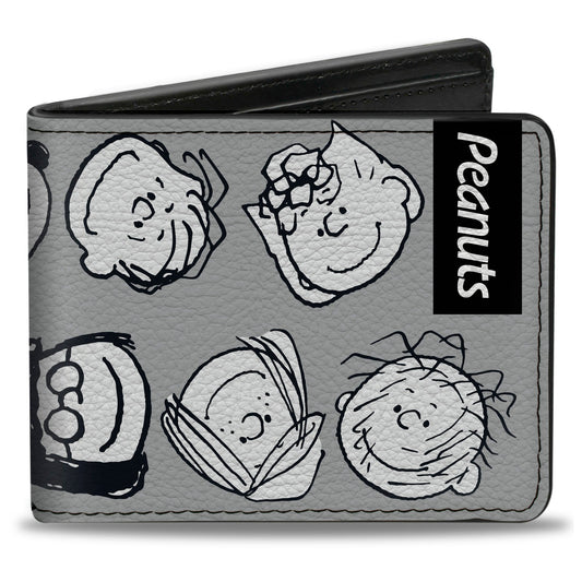 Bi-Fold Wallet - Peanuts Gang Ten Character Faces Gray/Black/White